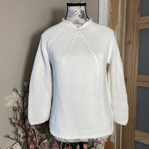 Pow Wow Cable Knit Style White Sweater Women’s Pullover Cozy Winter Top Size M